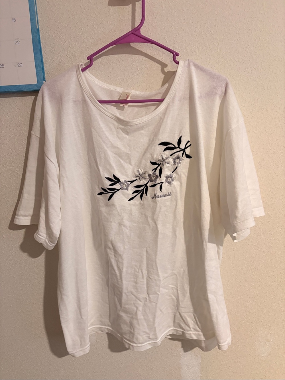 Vintage Anvil White Tee with Black Floral Embroidery